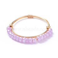 Glass Seed Beaded Rings, with Copper Wire, Golden, Violet, 19mm, 1~1.5mm(RJEW-JR00269-05)