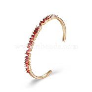 Classic Brass Cuff Bangles, with Cubic Zirconia, Red, Champagne Yellow, Gold, 2-3/8 inch(60mm)(BJEW-BB32088-C)