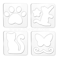 Acrylic Earring Handwork Template, Card Leather Cutting Stencils, Square, Clear, Cat Pattern, 152x152x4mm, 4 styles, 1pc/style, 4pcs/set(TOOL-WH0152-016)