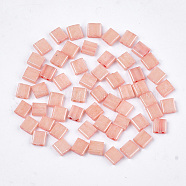 2-Hole Opaque Glass Seed Beads, Dyed, Rectangle, Light Salmon, 5x4.5~5.5x2~2.5mm, Hole: 0.5~0.8mm(SEED-S023-22C-01)