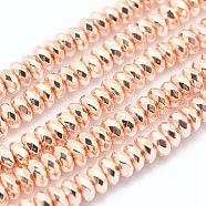 Electroplate Non-magnetic Synthetic Hematite Beads Strands, Grade AA, Long-Lasting Plated, Faceted, Rondelle, Rose Gold Plated, 6x3mm, Hole: 1mm, about 142pcs/strand, 15.7 inch(40cm)(G-L485-06D-LRG)