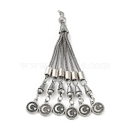 Tibetan Style Alloy Curb Chain Tassel Big Pendants, Flat Round with Moon, Antique Silver, 105x8.5mm, Hole: 5mm(FIND-K013-01AS-04)