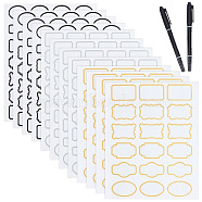 6 Sheets 3 Styles PVC Blank Self-Adhesive Stickers for Seasoning Jar, Rectangle/Oval, with 1Pc Plastic Oil-Based Marker Pen, Mixed Color, 138.5~280x11.5·240x0.2~11.5mm, 2 sheets/style(DIY-GO0001-19)