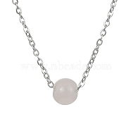 Natural Rose Quartz Round Bead Pendant Necklaces, Stainless Steel Cable Chain Necklace, for Women, 15-3/4 inch(40cm)(NJEW-JN04551-02)