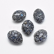 Natural Labradorite Beads, with Polymer Clay Rhinestone, Oval, Black, 25~27x18~20x11~13mm, Hole: 0.8~1mm(RB-L031-16A)