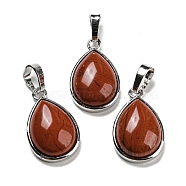 Natural Red Jasper Pendants, Teardrop Charms with Platinum Plated Brass Snap on Bails, 24x15x7.5mm, Hole: 4x8mm(G-I358-B23)