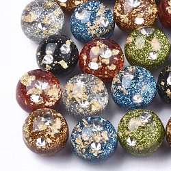 Resin Beads, with Rhinestone & Glitter Powder & Gold Foil, Half Drilled, Round, Mixed Color, 20mm, Half Hole: 1.2mm(X-RESI-T027-20mm)