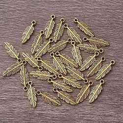 Tibetan Style Alloy Pendants, Feather, Antique Golden, 1.5x0.5cm(TIBEP-YW0001-56AG)