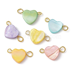 Natural Freshwater Shell Dyed Connector Charms, with Double Iron Loops, Heart Links, Golden, 17.5x10.5x3mm, Hole: 1.8~2.3mm(PALLOY-JF02244-01)