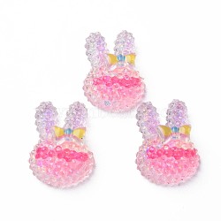 Transparent Epoxy Resin Cabochons, with Glitter Powder, Rabbit, Hot Pink, 23x17x7.5mm(CRES-S365-34B)