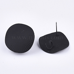 Spray Painted Iron Stud Earring Findings, with Steel Pins and Loop, Flat Round, Black, 21mm, Hole: 4.5mm, Pin: 0.7mm(X-IFIN-S703-13A)
