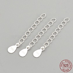 925 Sterling Silver Twisted Extender Chains, with Teardrop Charms, with 925 Stamp, Silver, 33mm(STER-S002-33)