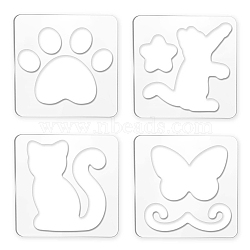Acrylic Earring Handwork Template, Card Leather Cutting Stencils, Square, Clear, Cat Pattern, 152x152x4mm, 4 styles, 1pc/style, 4pcs/set(TOOL-WH0152-016)