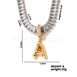 Golden Tone Brass Pave Clear Cubic Zirconia Letter Pendant Necklaces for Women, 15.75 inch(400mm)(YX4437-1)