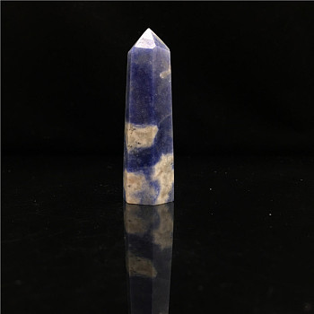 Point Tower Natural Sodalite Home Display Decoration, Healing Stone Wands, for Reiki Chakra Meditation Therapy Decos, Hexagon Prism, 80~90mm