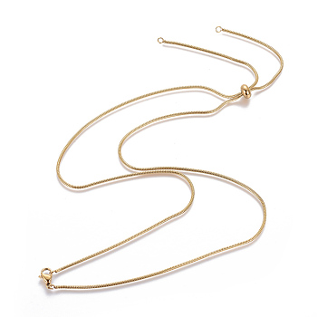 Adjustable 304 Stainless Steel Slider Necklaces, with Round Snake Chains, Lobster Claw Clasps and Slider Stopper Beads, Golden, 28.7 inch(73cm), 1.5mm