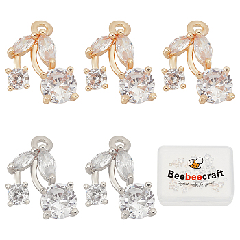 Beebeecraft 10Pcs 2 Colors Rack Plating Brass Clear Cubic Zirconia Charms, Long-Lasting Plated, Cherry, Mixed Color, 14x8.5x3mm, Hole: 1.2mm, 5pcs/color
