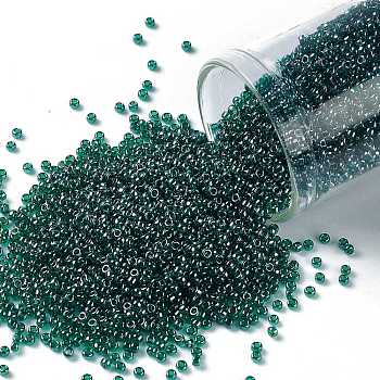 TOHO Round Seed Beads, Japanese Seed Beads, (118) Transparent Luster Green Emerald, 15/0, 1.5mm, Hole: 0.7mm, about 3000pcs/10g