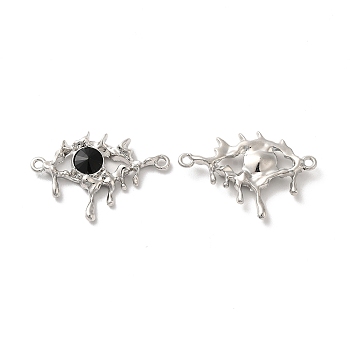 Alloy Connector Charms, Melting Eye Links with Glass, Lead Free & Cadmium Free, Platinum, Black, 21x30.5x4mm, Hole: 1.6mm