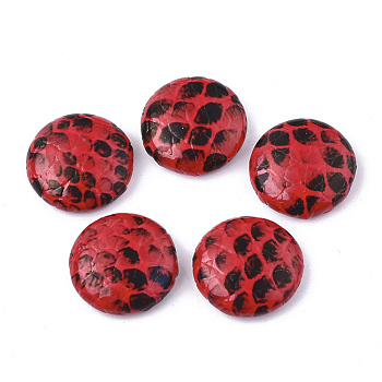 Imitation Leather Cabochons, with Aluminum Bottom, Flat Round, Red, 15x5mm