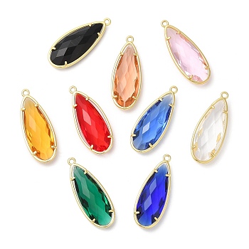 Transparent Resin Pendants, Faceted Teardrop Charms with Rack Plating Real 18K Gold Plated Brass Findings, Cadmium Free & Lead Free, Long-Lasting Plated, Mixed Color, 36.5x14x7.5mm, Hole: 1.8mm
