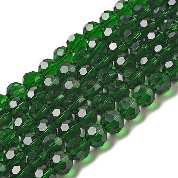Transparent Glass Beads, Faceted(32 Facets), Round, Dark Green, 10mm, Hole: 1.8mm, about 66~68pcs/strand, 24.02~24.13 inch(61~61.3cm)