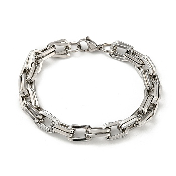 201 Stainless Steel Chunky Rectangle Link Chain Bracelets, Stainless Steel Color, 8-5/8 inch(21.8cm)