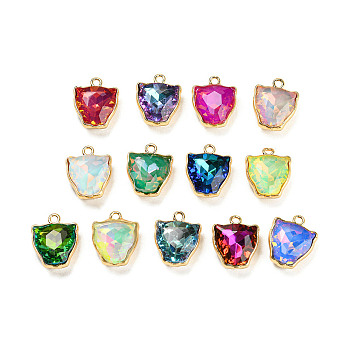 Glass Pendants, with Golden Brass Findings, Faceted, Leopard Charms, Mixed Color, 16.5x14x7.5mm, Hole: 1.6mm