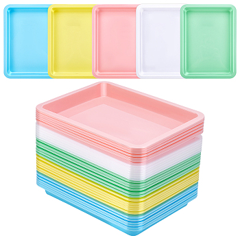 30Pcs 5 Colors A5 PP Plastic Display Trays for Jewelry, Small Toy, Rectangle, Mixed Color, 24.5x18.5x2.5cm, 6pcs/color