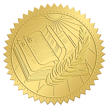 Self Adhesive Gold Foil Embossed Stickers, Medal Decoration Sticker, Book Pattern, 50x50mm