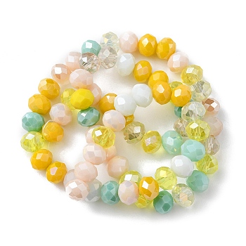 Electroplate Glass Beads Strands, AB Color Plated, Faceted, Rondelle, Yellow, 7.5~8x6mm, Hole: 1.5mm, about 69~72pcs/strand, 16.54 inch~17.24 inch(42cm~43.8cm)