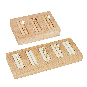 2Pcs 2 Styles Rectangle 5-Slot Bamboo & 3-Slot Wood Ring Display Tray Stands, Finger Ring Organizer Holder, with PU Imitation Leather Inside, Lemon Chiffon, 9.2~15x5.9~6x1.7cm, 1pc/style
