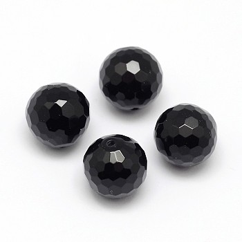 Natural Black Onyx Beads, Faceted Round, Dyed & Heated, Half Drilled, 14mm, Hole: 2mm