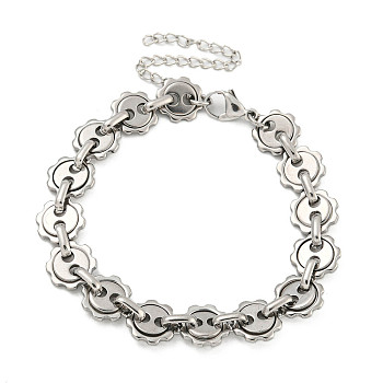 304 Stainless Steel Sun Link Chains Bracelets for Men & Women, Stainless Steel Color, 6-7/8 inch(17.5cm)