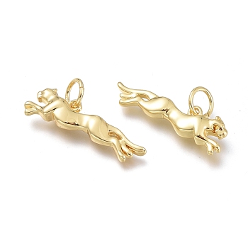 Brass Pendants, with Jump Rings, Long-Lasting Plated, Leopard, Real 18K Gold Plated, 7.5x24x4mm, Hole: 4.5mm