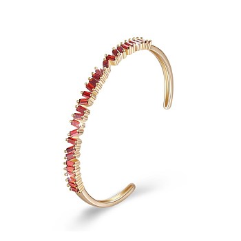 Classic Brass Cuff Bangles, with Cubic Zirconia, Red, Champagne Yellow, Gold, 2-3/8 inch(60mm)