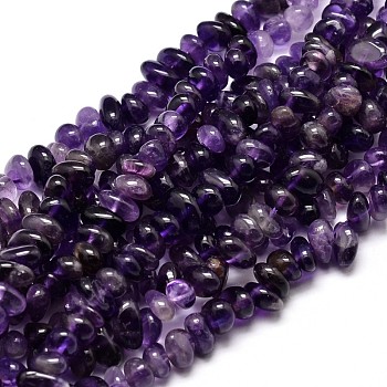 Natural Amethyst Chip Beads Strands, 4~14x4~12mm, Hole: 1mm, about 15.3 inch~16.1 inch