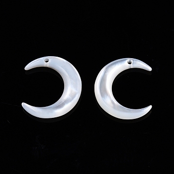 Natural Freshwater Shell Charms, Moon, 12x10.5x2.5mm, Hole: 0.7mm