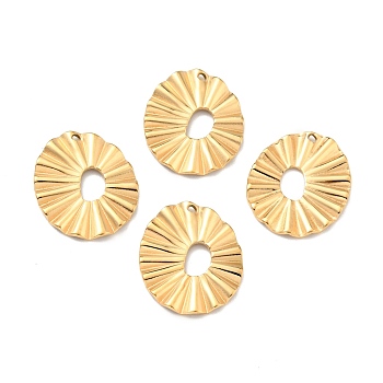 Ion Plating(IP) 304 Stainless Steel Pendants, Textured, Oval, Golden, 21x17x1.6mm, Hole: 4x6.3mm