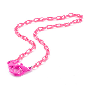 Personalized Opaque Acrylic Cable Chain Necklaces, Handbag Chains, with Plastic Lobster Claw Clasps, Hot Pink, 23.03 inch(58.5cm)