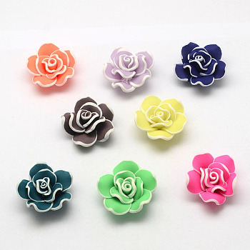 Handmade Polymer Clay Big 3D Flower Beads, Mixed Color, 40x15mm, Hole: 2mm