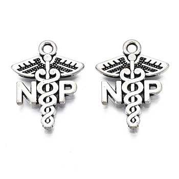Tibetan Style Alloy NP Caduceus Medical Symbol Charms, Cadmium Free & Lead Free, Wing with Snake, Antique Silver, 20.5x15.5x1.5mm, Hole: 1.8mm, about 800pcs/1000g