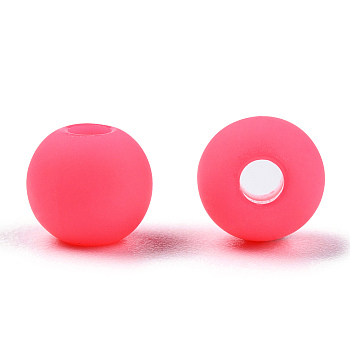 Frosted Acrylic Beads, Round, Hot Pink, 6x5.5mm, Hole: 1.8mm, about 4430pcs/500g