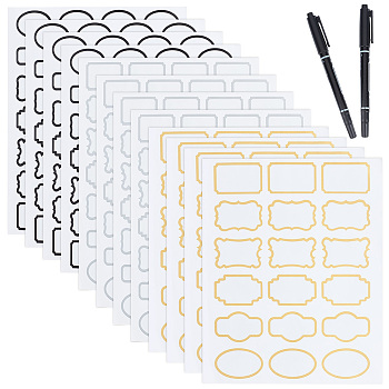 6 Sheets 3 Styles PVC Blank Self-Adhesive Stickers for Seasoning Jar, Rectangle/Oval, with 1Pc Plastic Oil-Based Marker Pen, Mixed Color, 138.5~280x11.5·240x0.2~11.5mm, 2 sheets/style