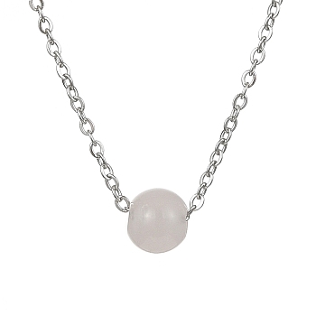 Natural Rose Quartz Round Bead Pendant Necklaces, Stainless Steel Cable Chain Necklace, for Women, 15-3/4 inch(40cm)