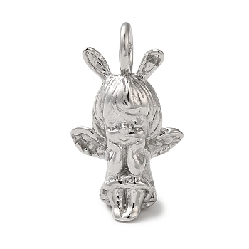 304 Stainless Steel Pendants, Angel Charm, Stainless Steel Color, 25x16x10.5mm, Hole: 5mm