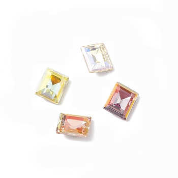 K9 Glass Rhinestone Cabochons, Pointed Back & Back Plated, Rectangle, Mixed Color, 10x8x4mm