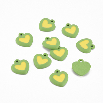 Spray Painted Alloy Enamel Charms, Cadmium Free & Lead Free, Heart, Lime, 14x13x2.5mm, Hole: 1.2mm