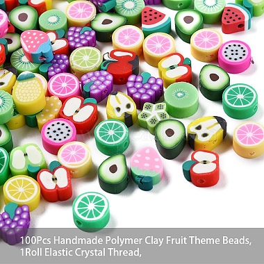 100pcs Fruit Theme Polymer Clay Beads Hand-made Beads Charms for Jewelry  Making