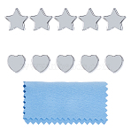10Pcs 2 Style Rhodium Plated 925 Sterling Silver Beads, Star & Heart, Nickel Free, with 1Pc Suede Fabric Square Silver Polishing Cloth, Real Platinum Plated, 3.3~4x3.1~4.2x2.2~2.5mm, Hole: 0.8~1.2mm, 5pcs/style(STER-FI0001-02)